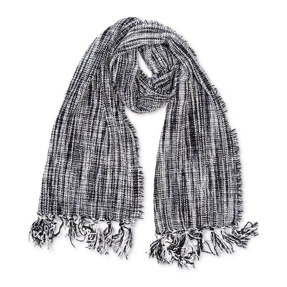 CHARTER CLUB Space-Dyed Chenille Wrap Scarf - Black White - NWT - Picture 2 of 4